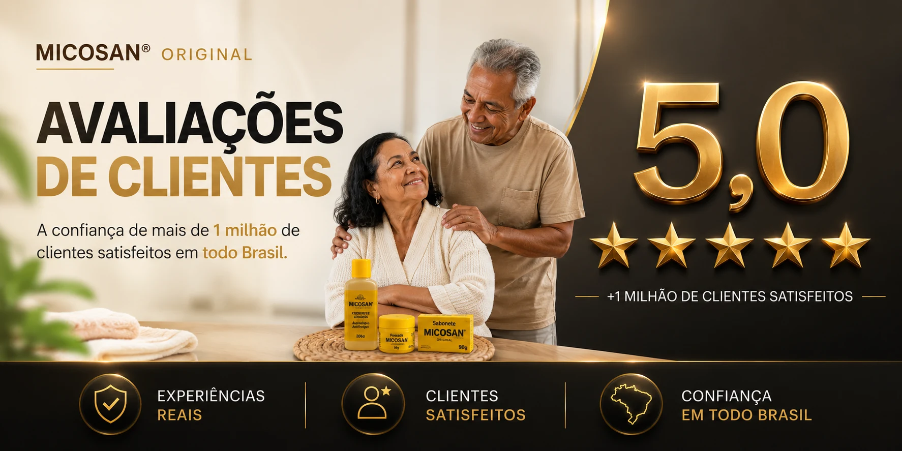 MICOSAN Original: avaliações de clientes, nota 5,0 e mais de 1 milhão de clientes satisfeitos em todo o Brasil