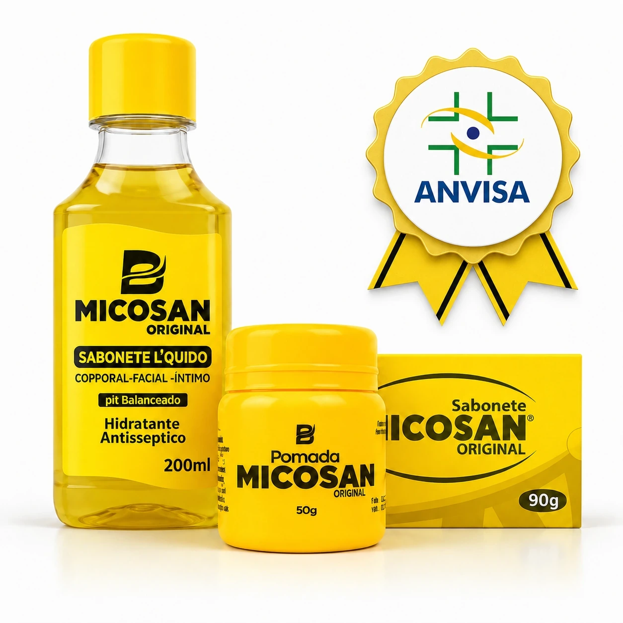 Linha MICOSAN® Original com pomada, sabonete líquido e sabonete em barra